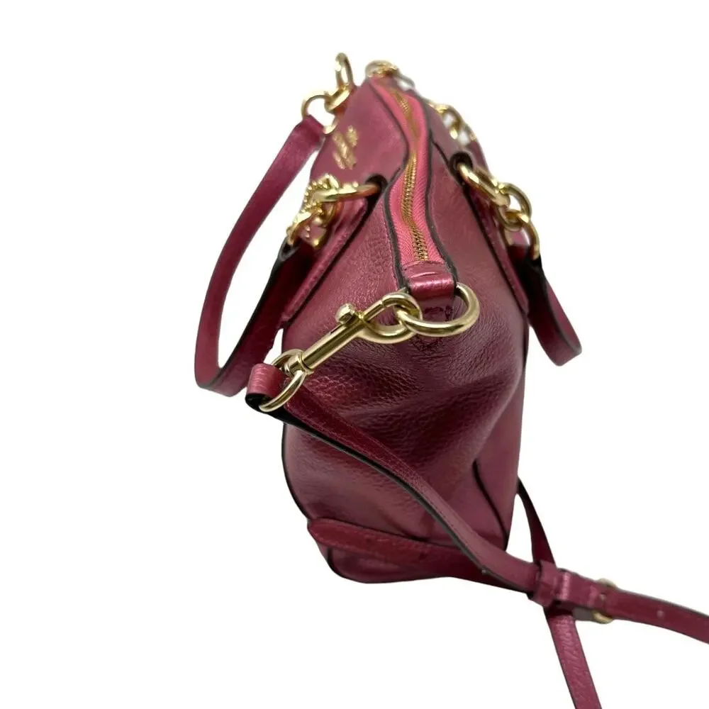 Coach Pebbled Leather Satchel Crossbody Bag Metallic Burgundy Gold Hardware